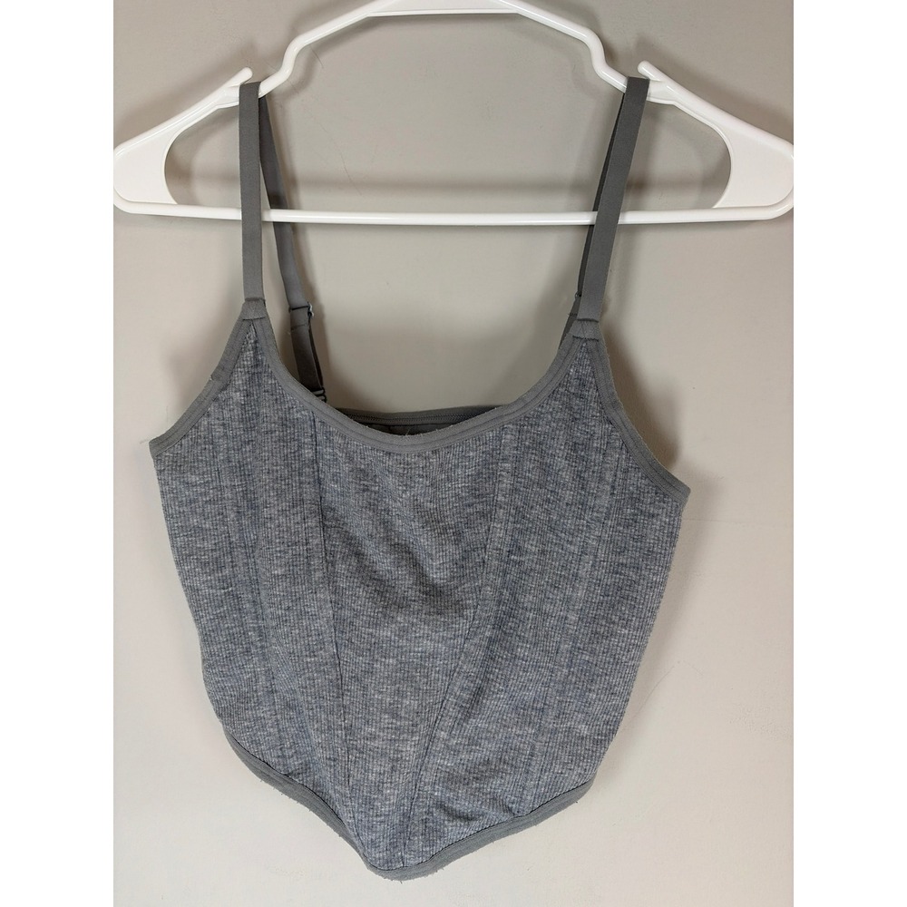 Colsie Womens Ribbed Corset Cami Tank Top Grey Adjustable Straps Size L